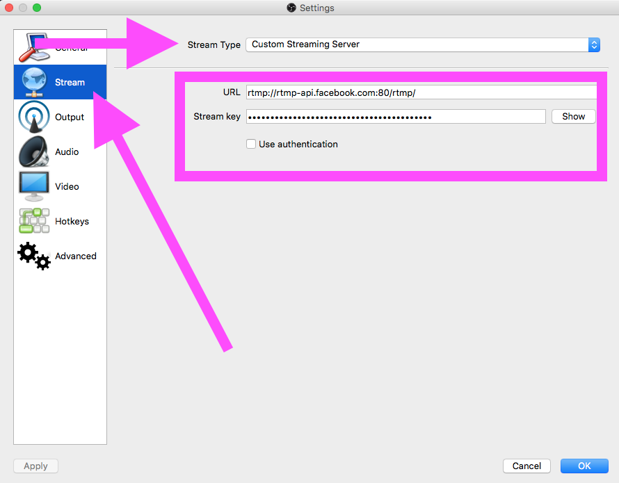FB Facebook Live Settings for Stream Key