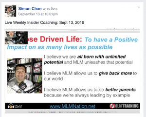 Facebook Live Stream of Weekly MLM Nation Insider Training done on private Facebook group